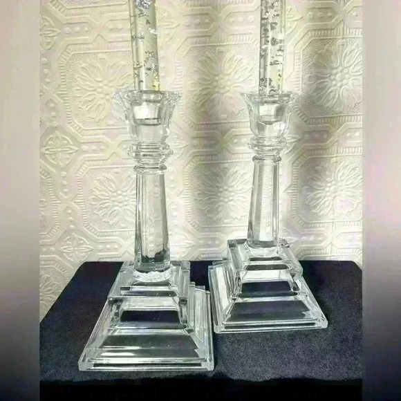 Crystal Candle Sticks Holders  Square Base 8" Tall 24% Lead Crystal USA - Picture 1 of 12
